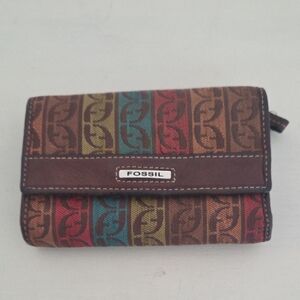 Fossil Earth Tones Multicolor Wallet w/ Brown Leather Body